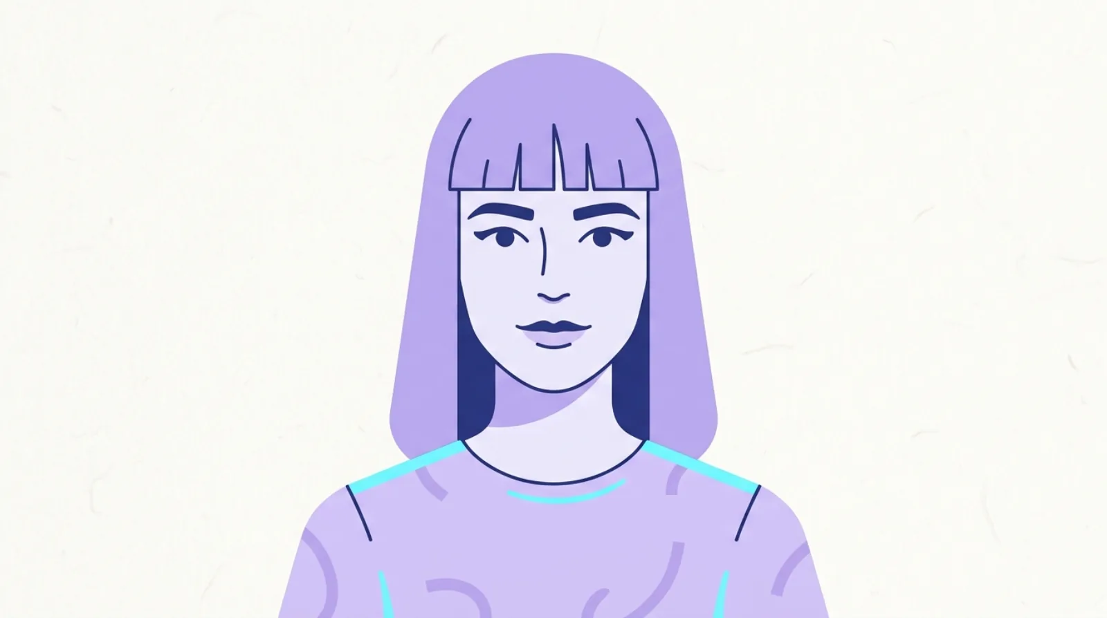 Flat illustration of a woman with straight blunt bangs cut level with the eyebrows