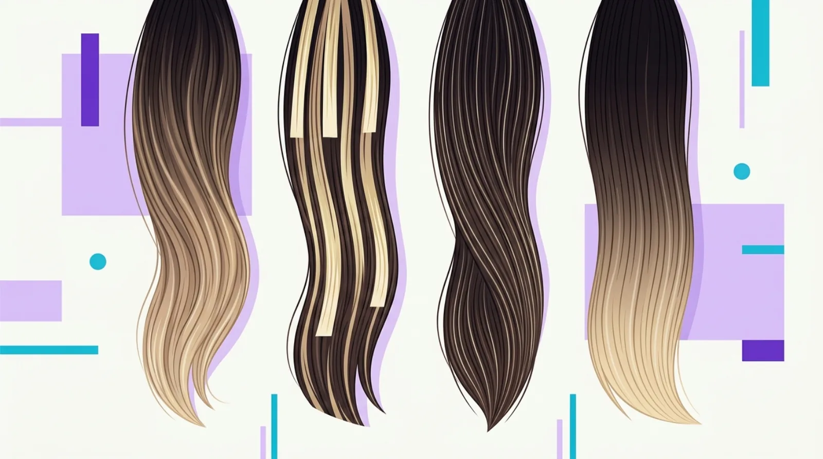 Flat illustration of a woman with soft hand-painted balayage through the mid-lengths and ends