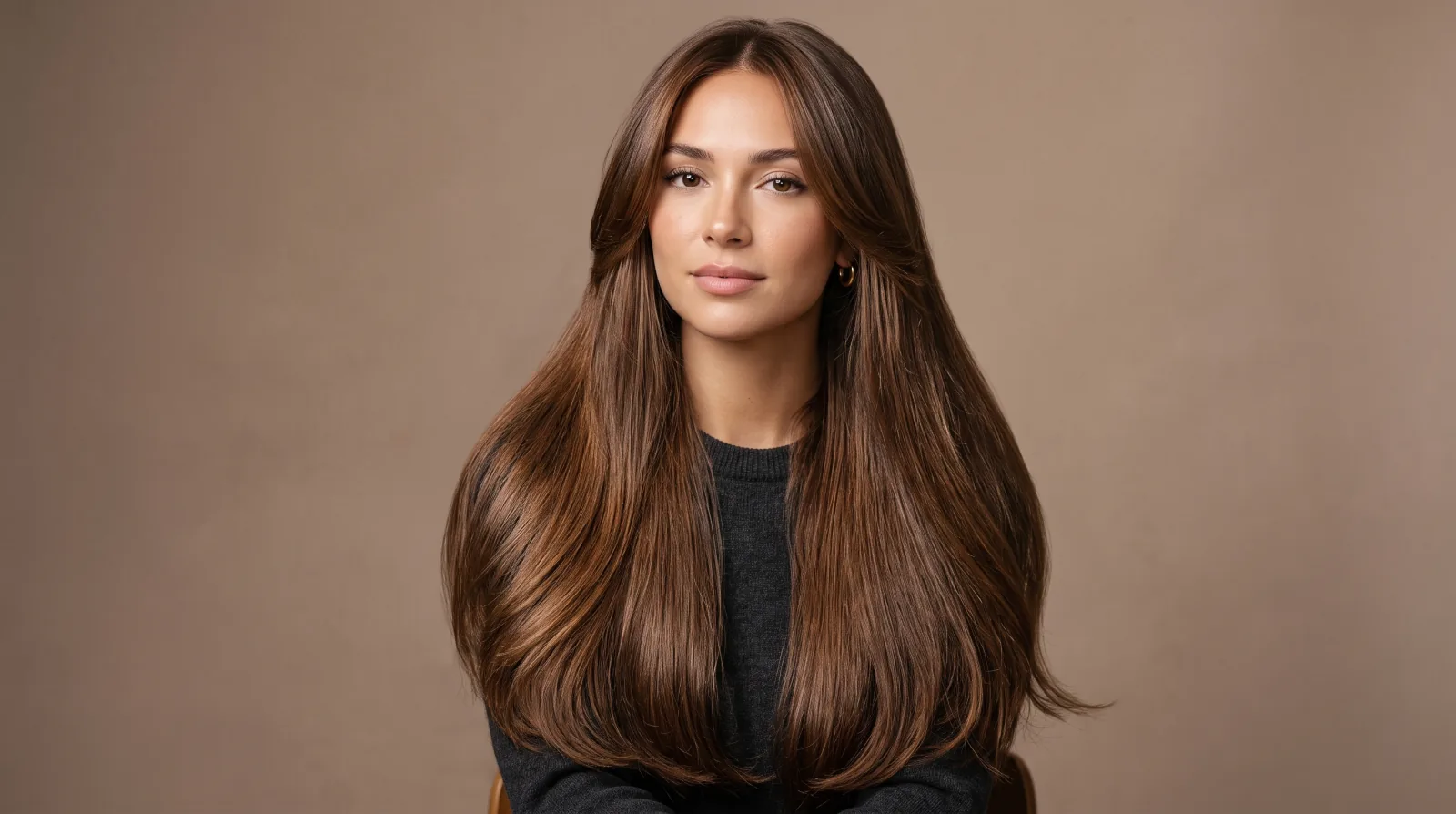 Flat illustration of a woman with long sleek straight hair past the shoulders