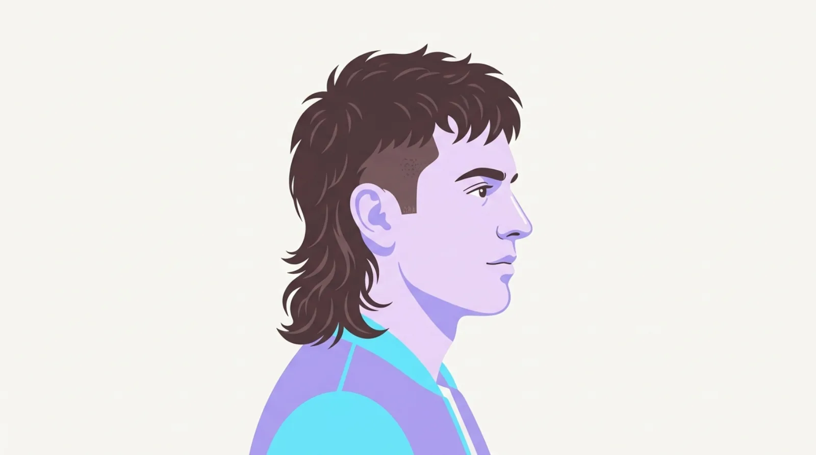 Flat illustration of a person with a modern mullet, short layered top and length at the back