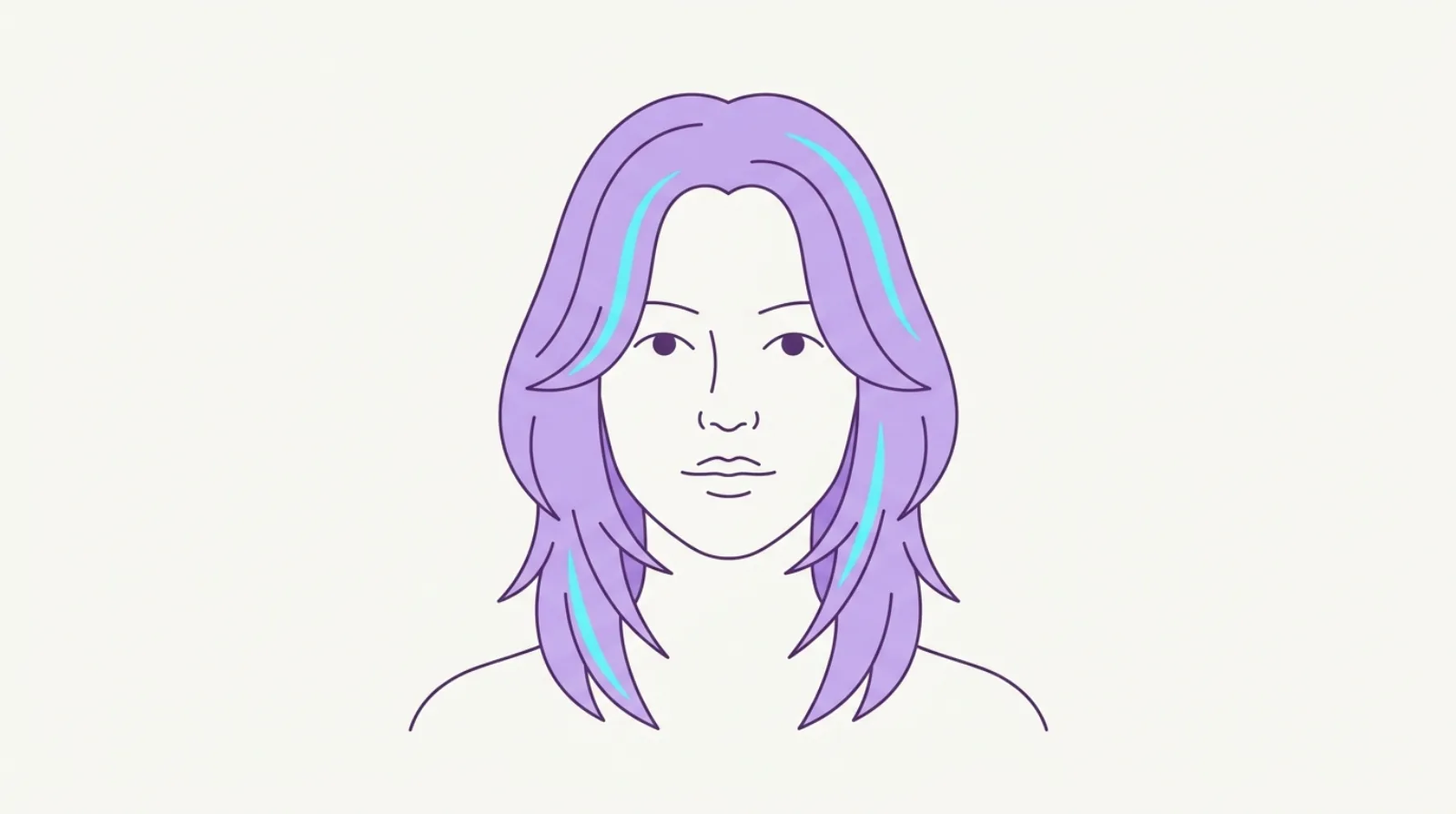 Flat illustration of a woman with soft face-framing layers angled from the cheekbones down