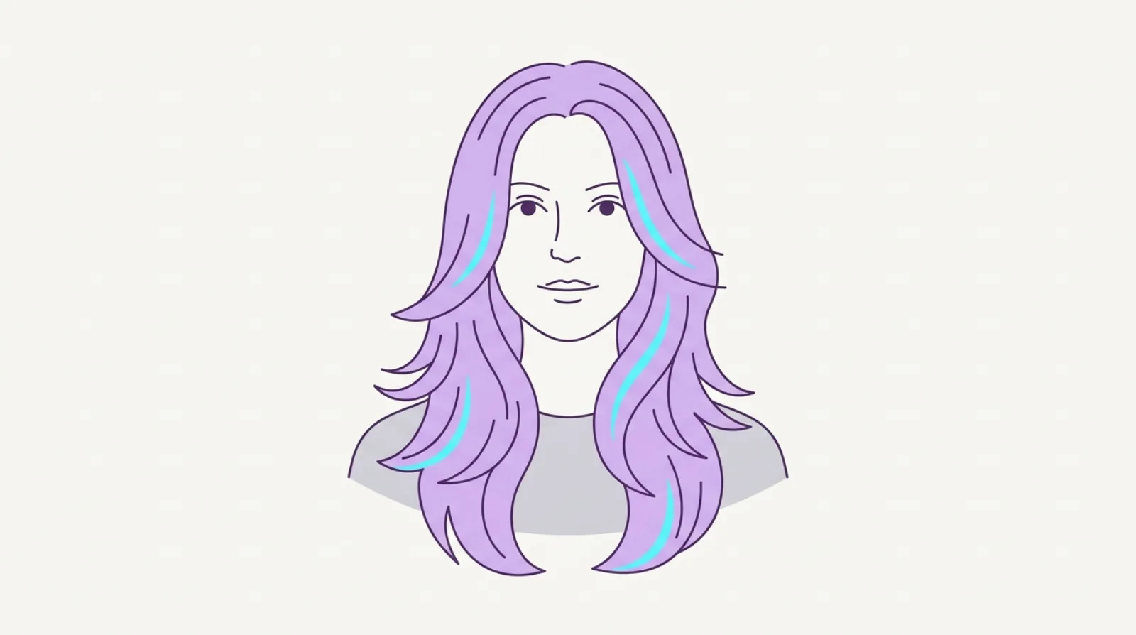 Flat illustration of a woman with long layered hair falling past the shoulders