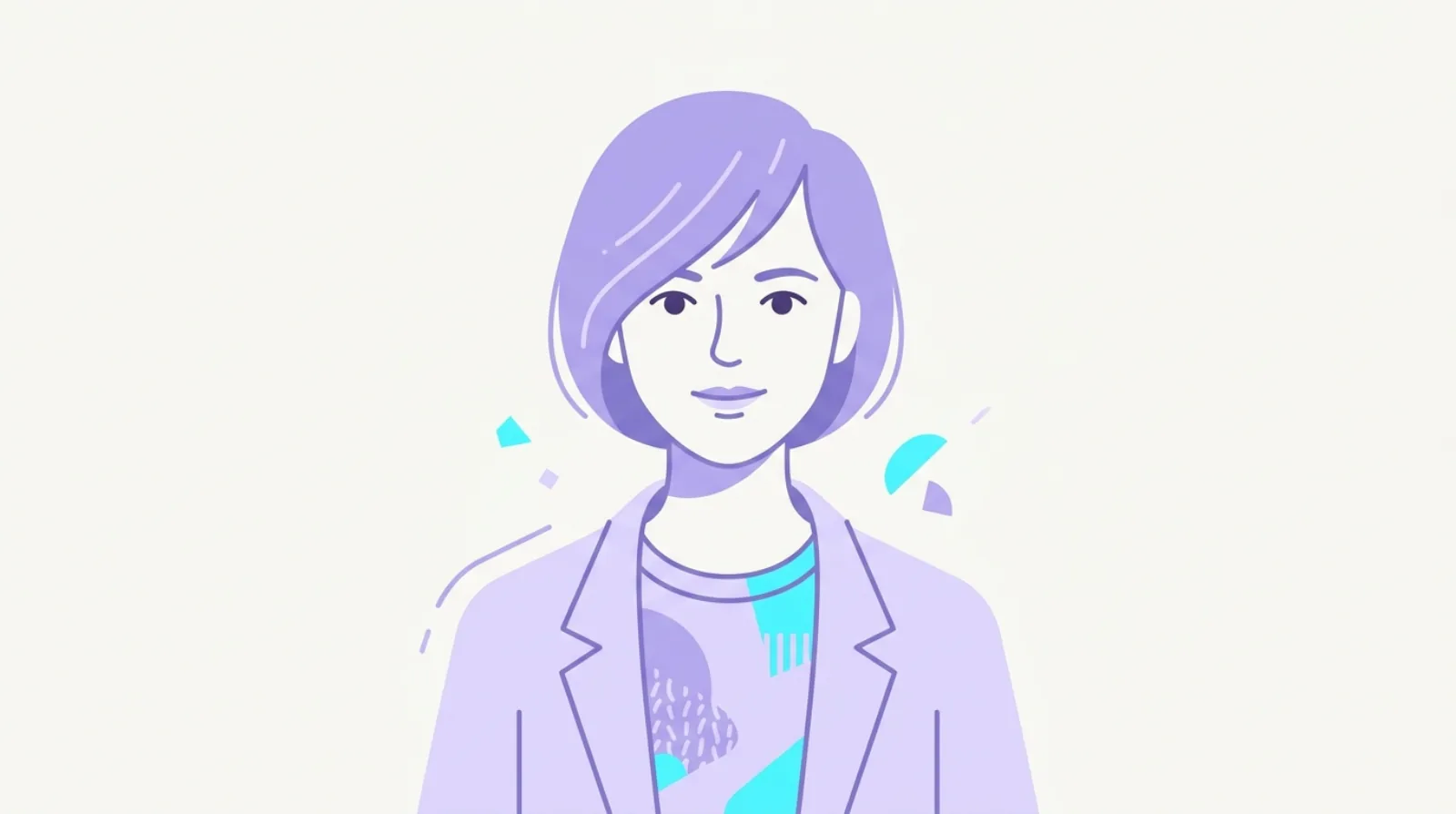 Flat illustration of a woman with soft side-swept bangs across the forehead
