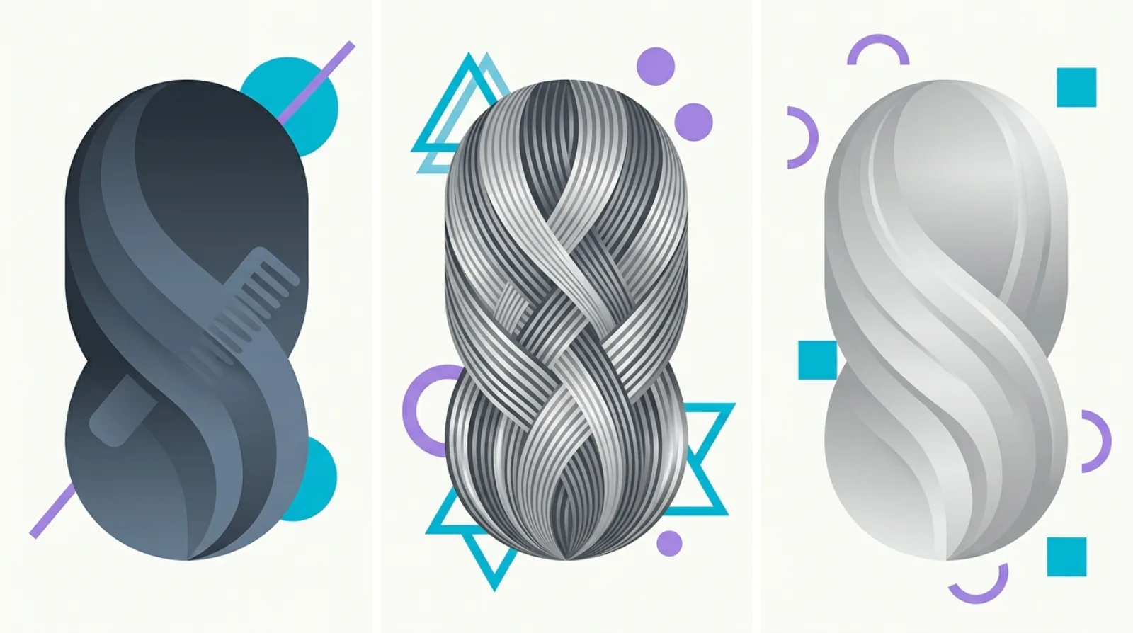 Flat illustration of a woman with cool-toned silver grey hair