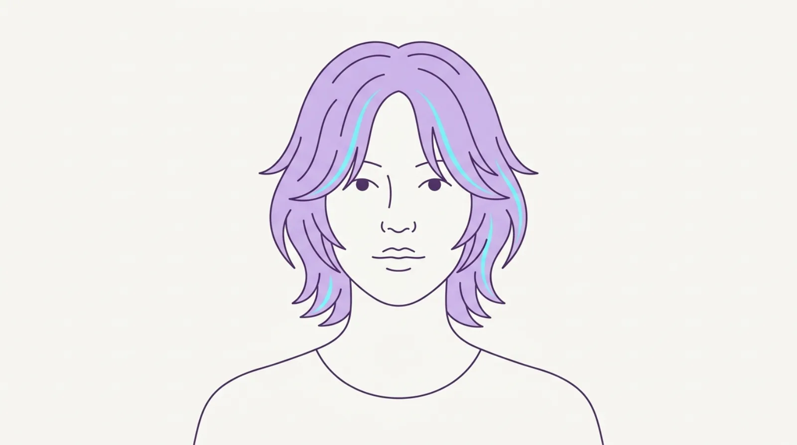 Flat illustration of a woman with a butterfly cut, short face-framing layers over longer lengths