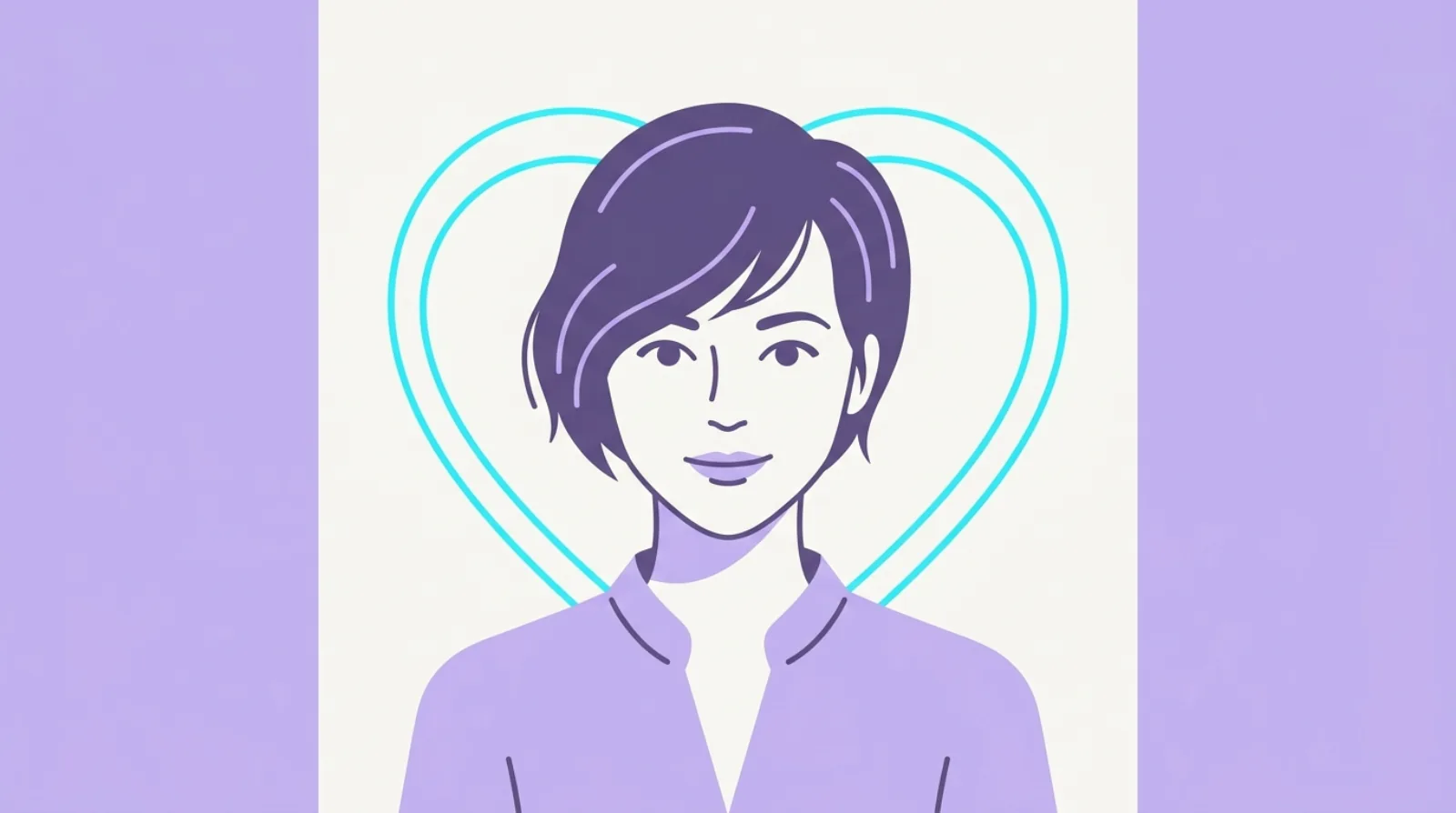 Flat illustration of a heart-shaped face with a side-swept fringe balancing a wide forehead.