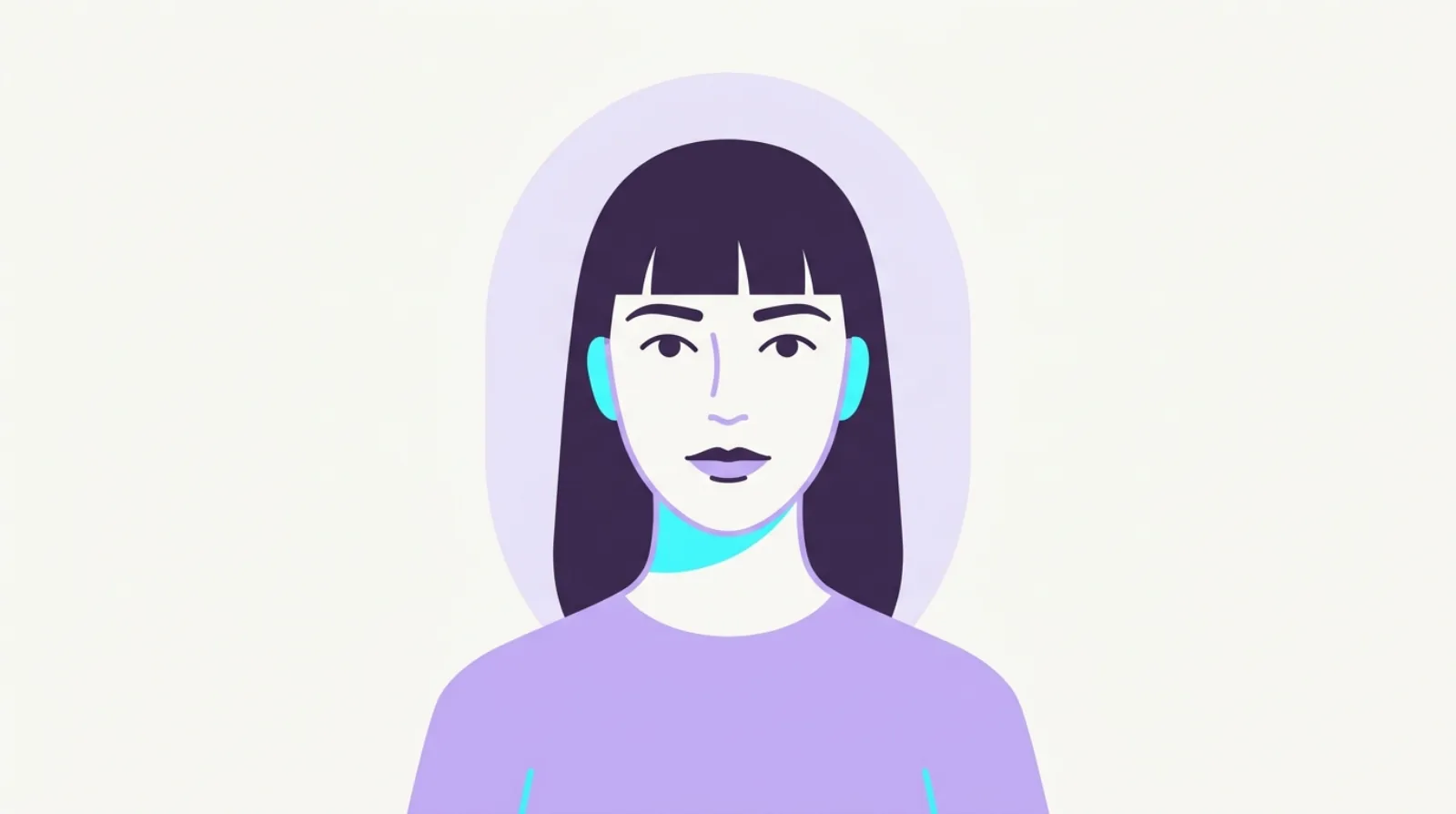 Flat illustration of a long face shape with a fringe marked shortening the visible forehead.