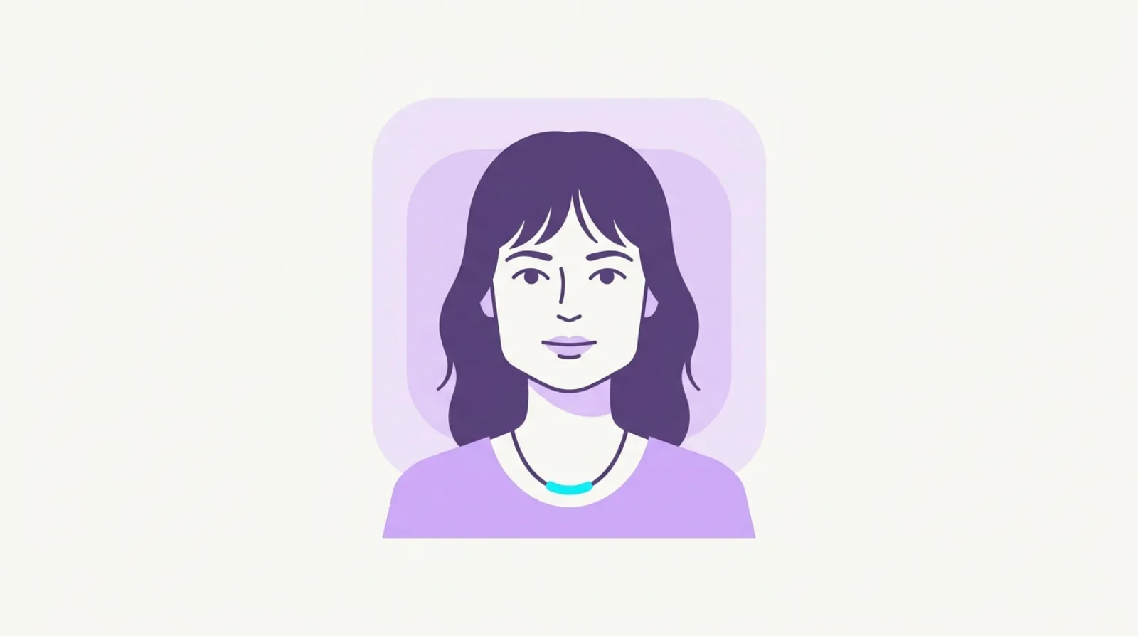 Flat illustration of a square face with soft, feathered fringe lines drawn against an angular jaw.