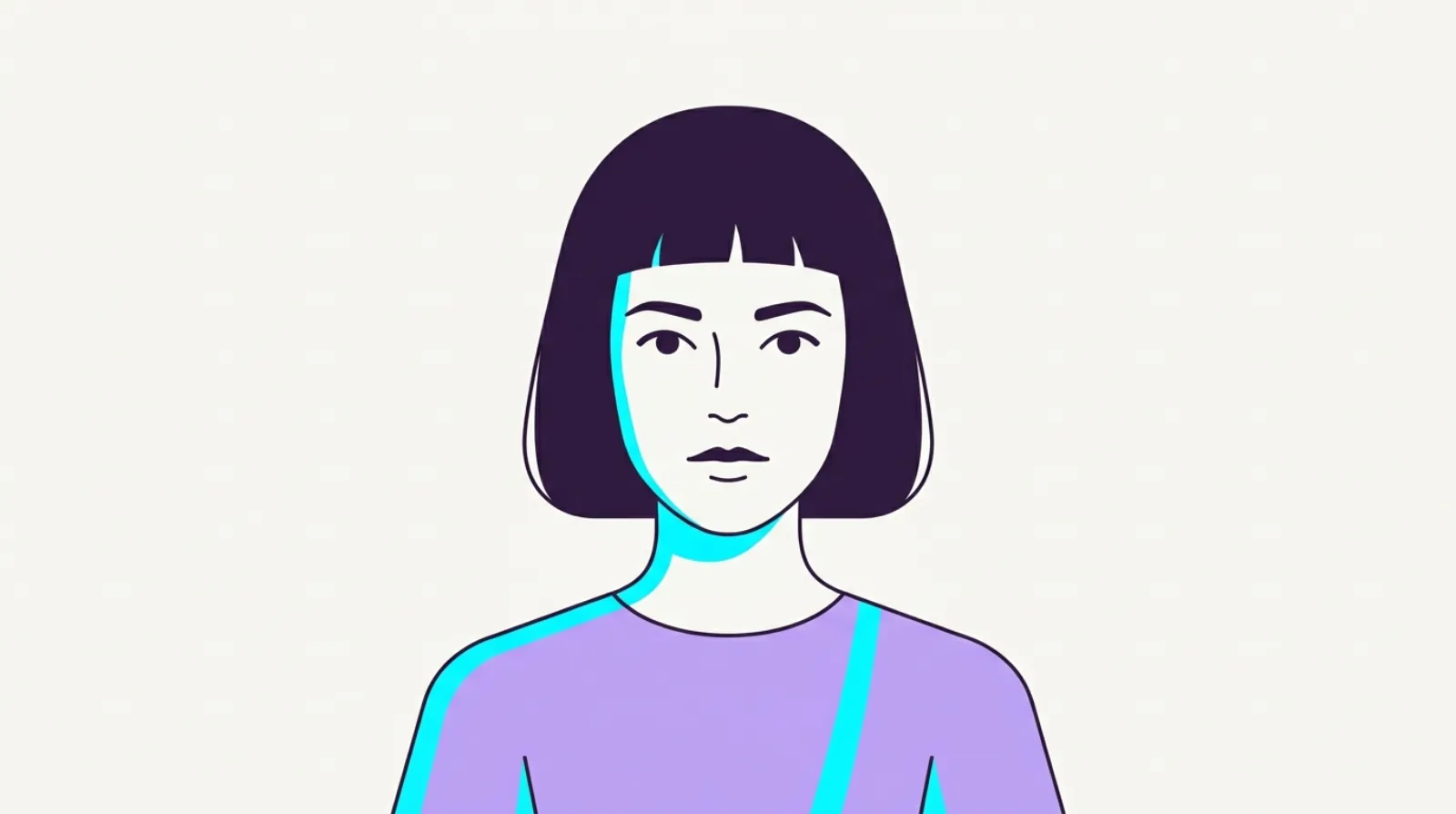 Flat illustration of short micro bangs ending high above the eyebrows on an open forehead.
