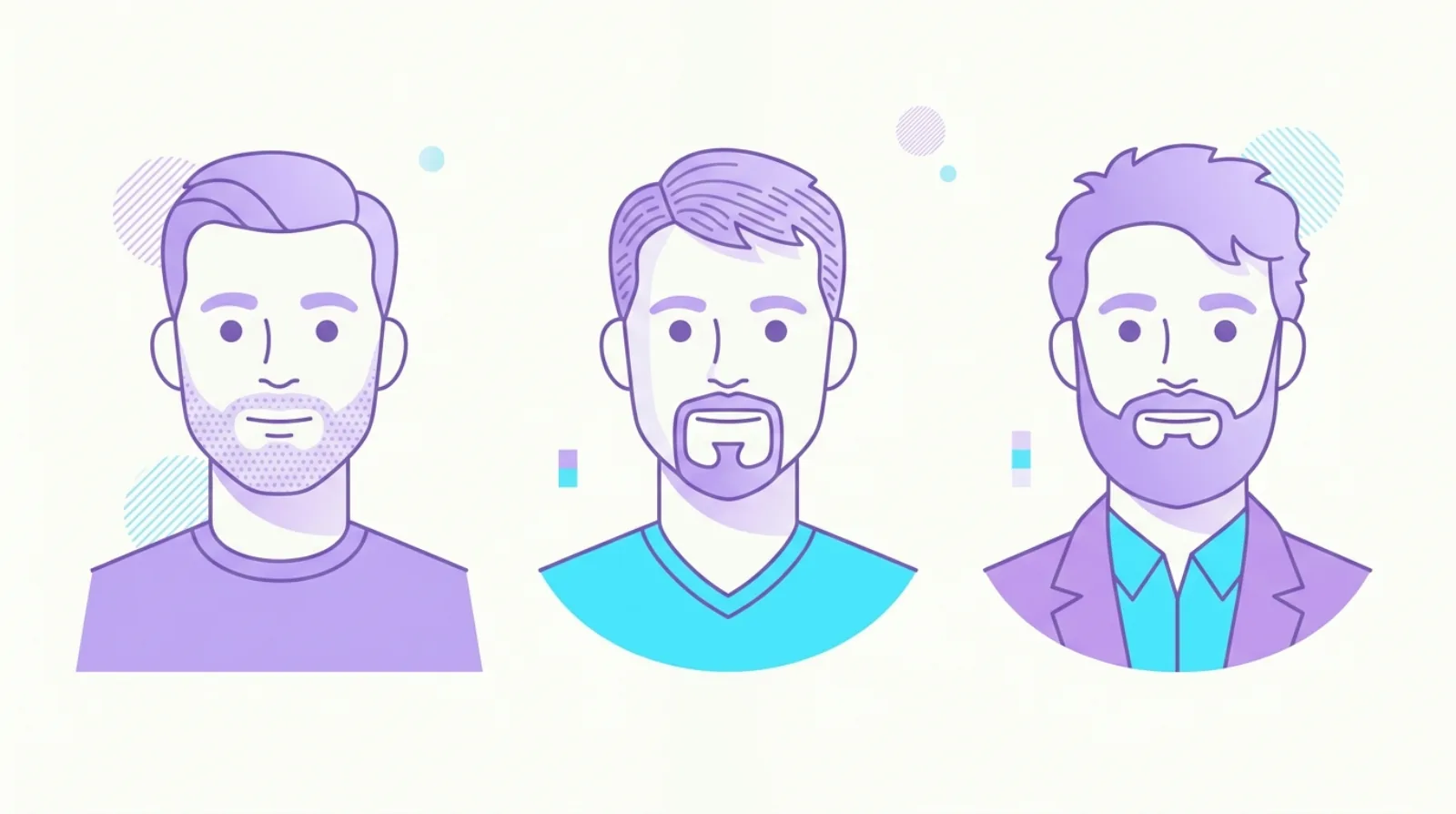 Different beard styles shown on different face shapes