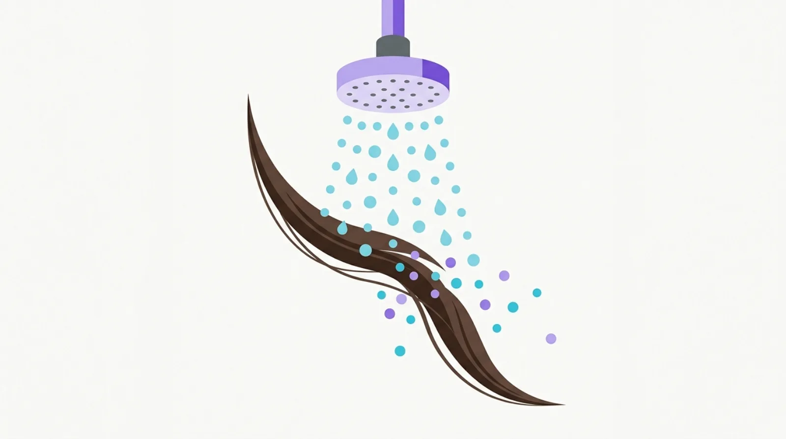 Flat illustration showing colour molecules escaping from a hair strand with a raised cuticle under hot water.