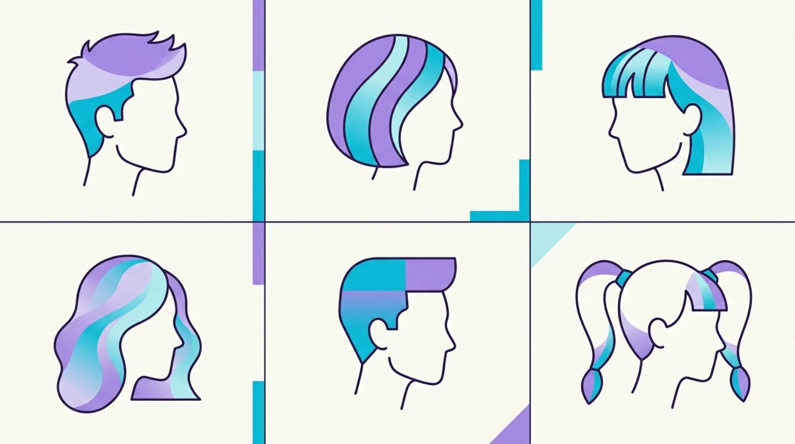 Flat illustration showing highlight and lowlight placement mapped onto six different face shapes.