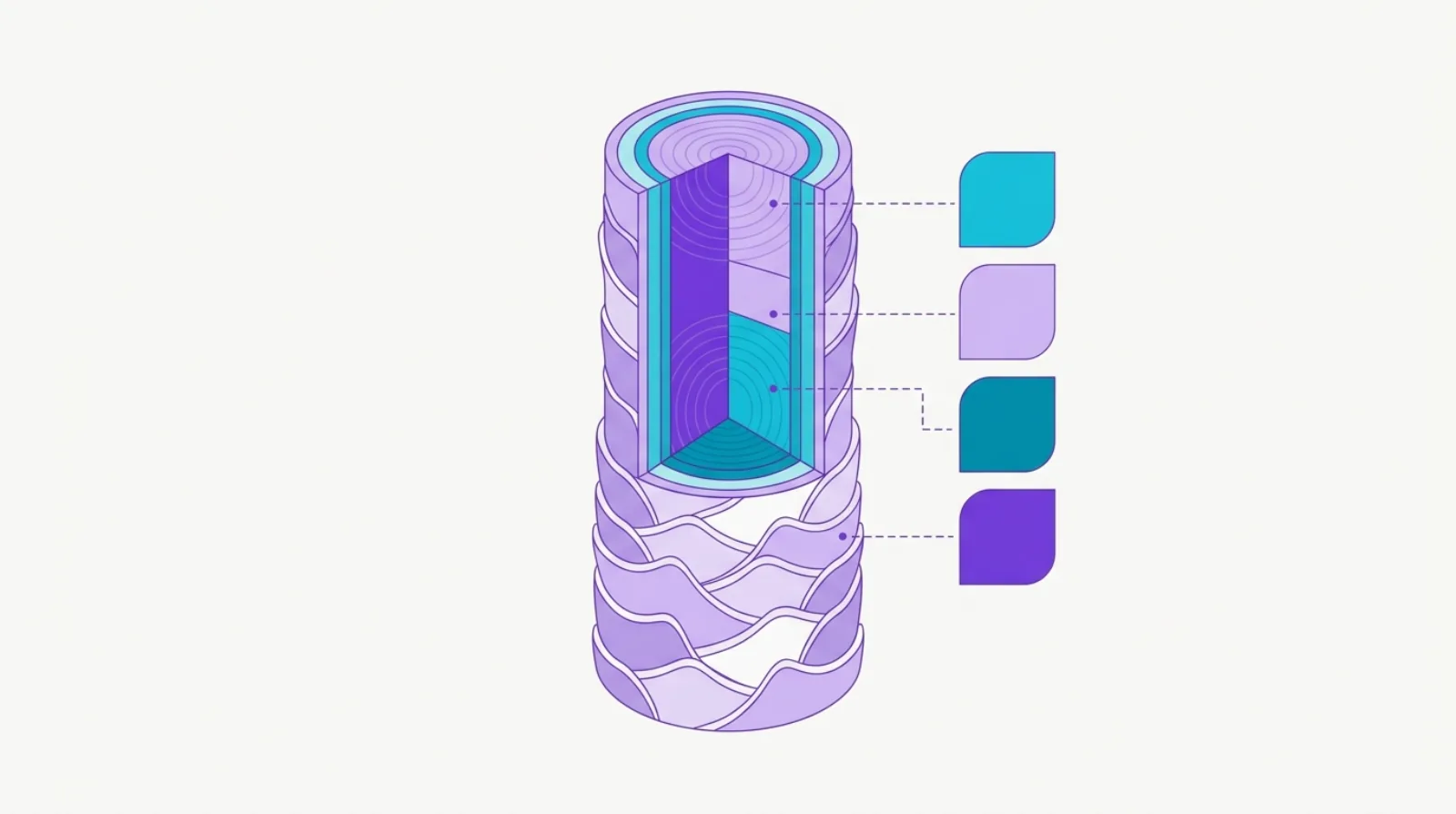 Flat illustration of a hair strand cross-section showing dye sitting on the surface versus inside the cortex.