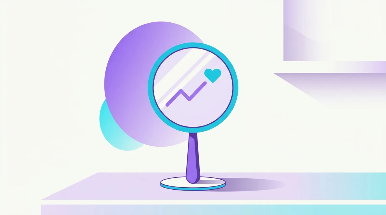 Flat vector illustration of a mirror reflecting a confident silhouette with measurement ticks
