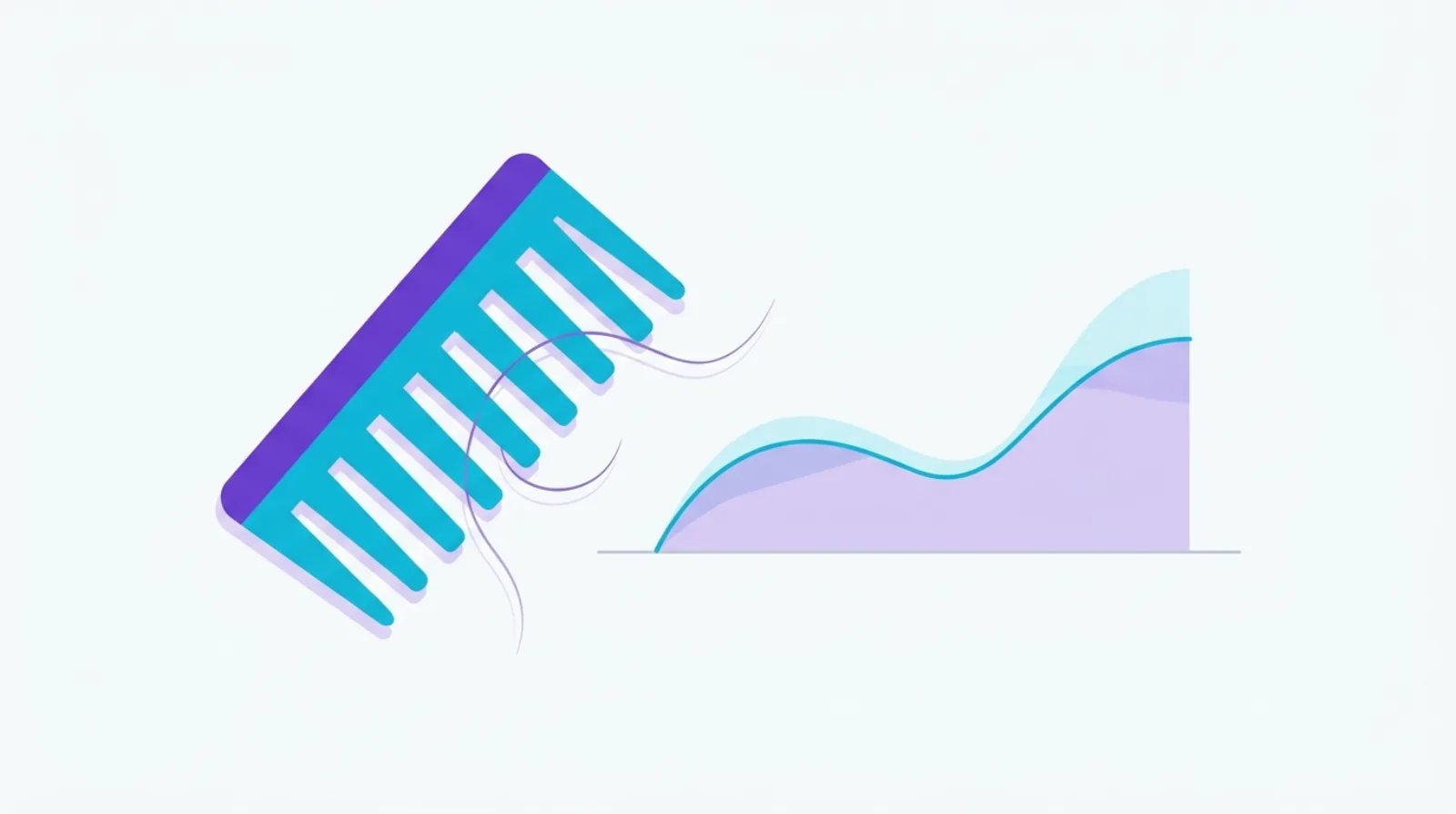 Flat vector illustration of a comb with falling strands beside a rising chart line