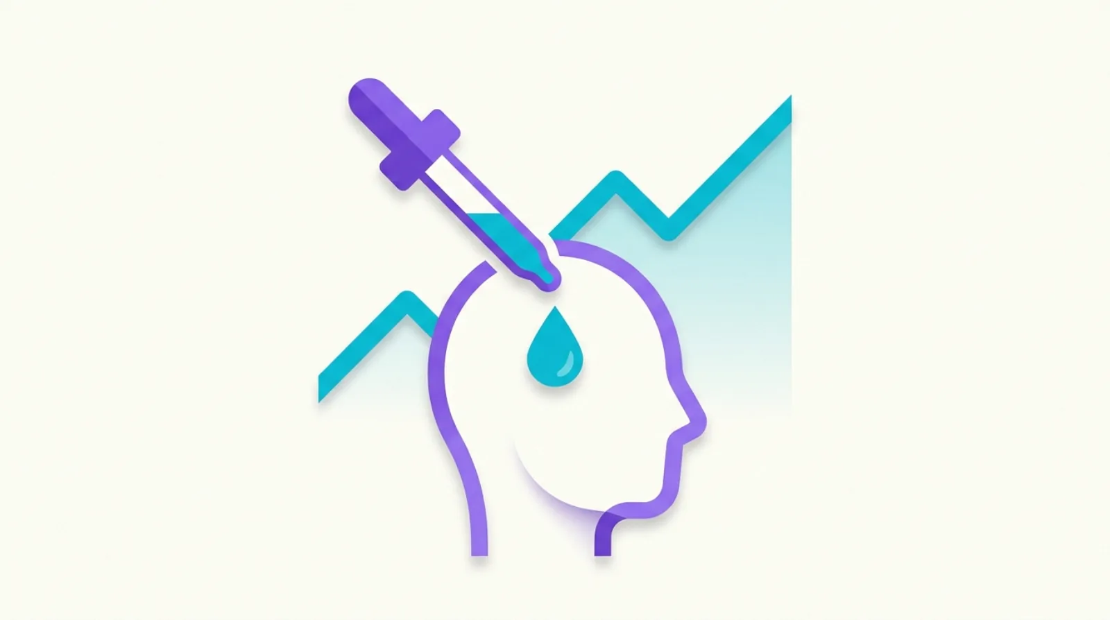 Flat vector illustration of a medicine dropper and a rising graph over a scalp outline