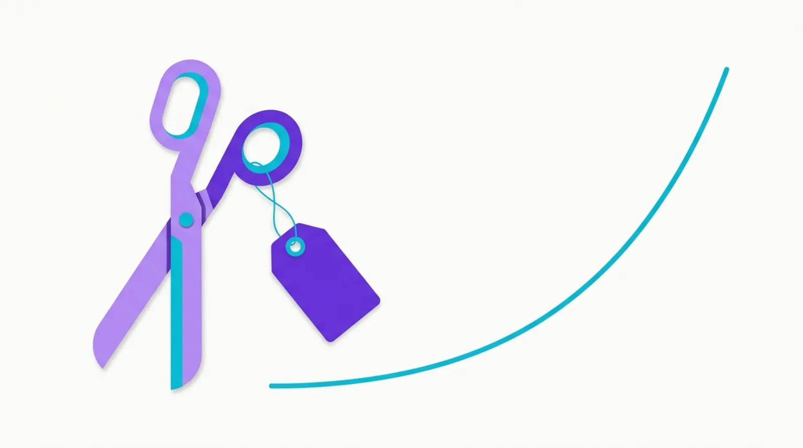 Flat vector illustration of a price tag hanging from scissors beside an inflation curve