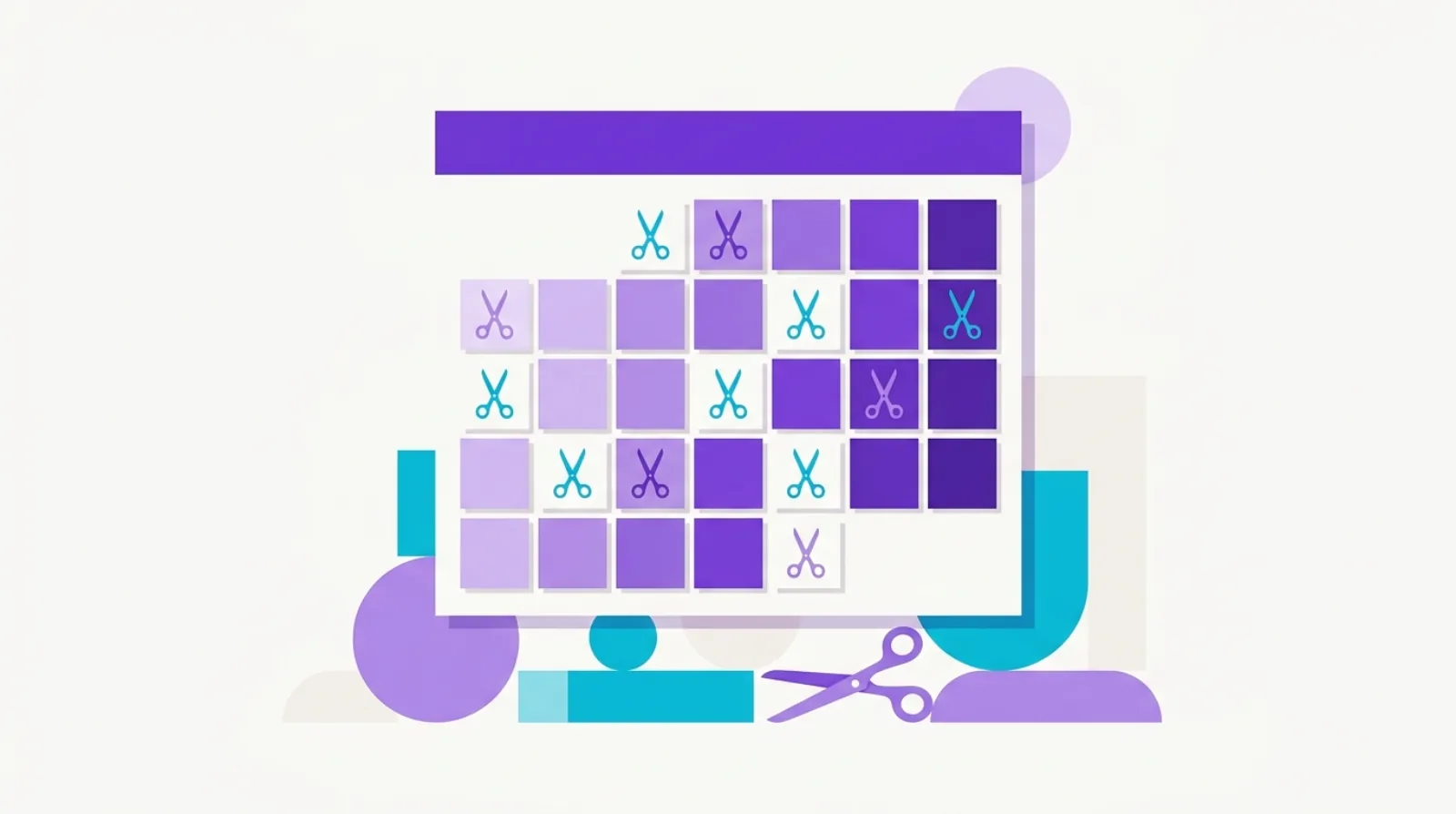Flat vector illustration of a calendar page with scissors marking recurring dates