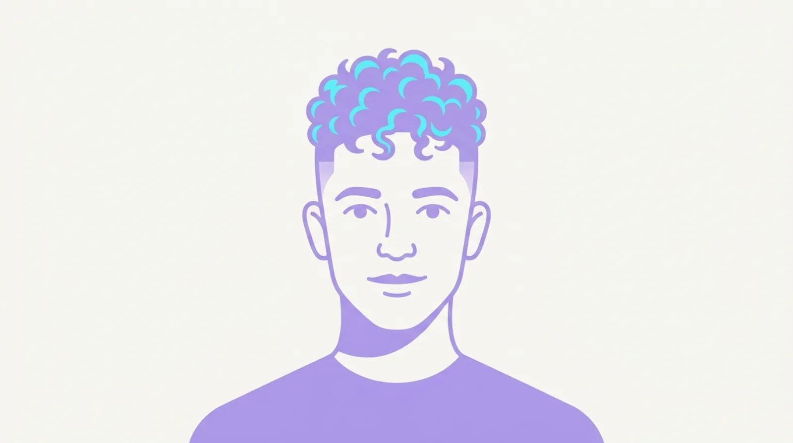 Man with medium-length curly hair styled up and back with defined curls, shown from the front and side