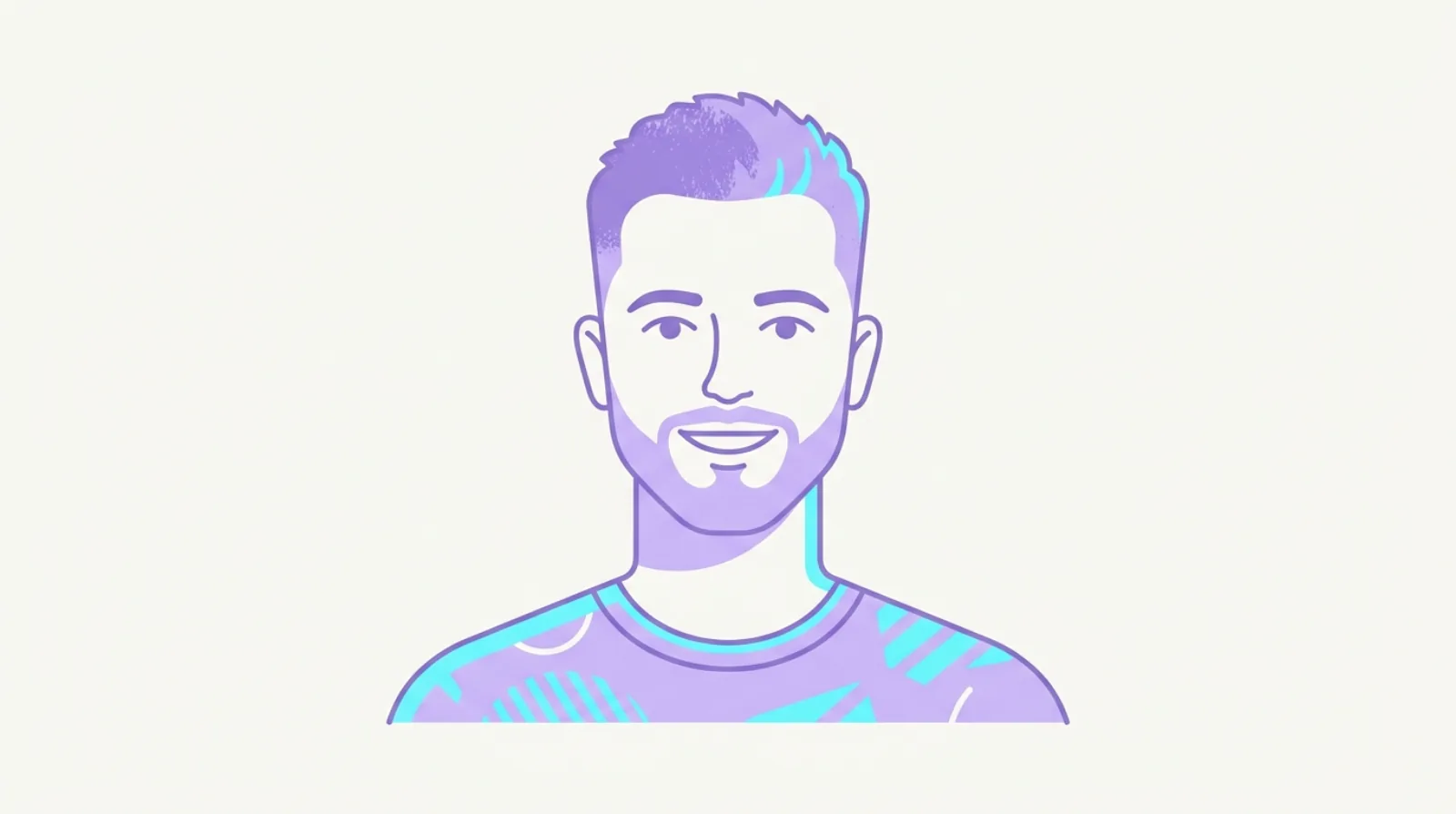 Confident man with a short textured haircut and a slightly high hairline, illustrated in flat vector style.