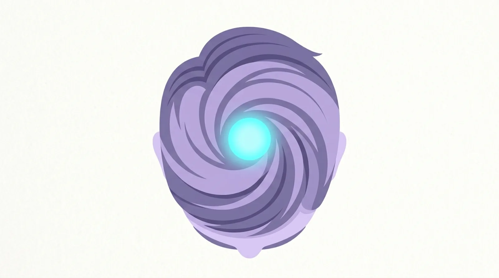 Flat illustration of a head seen from above showing the crown area and the natural swirl of hair growth.