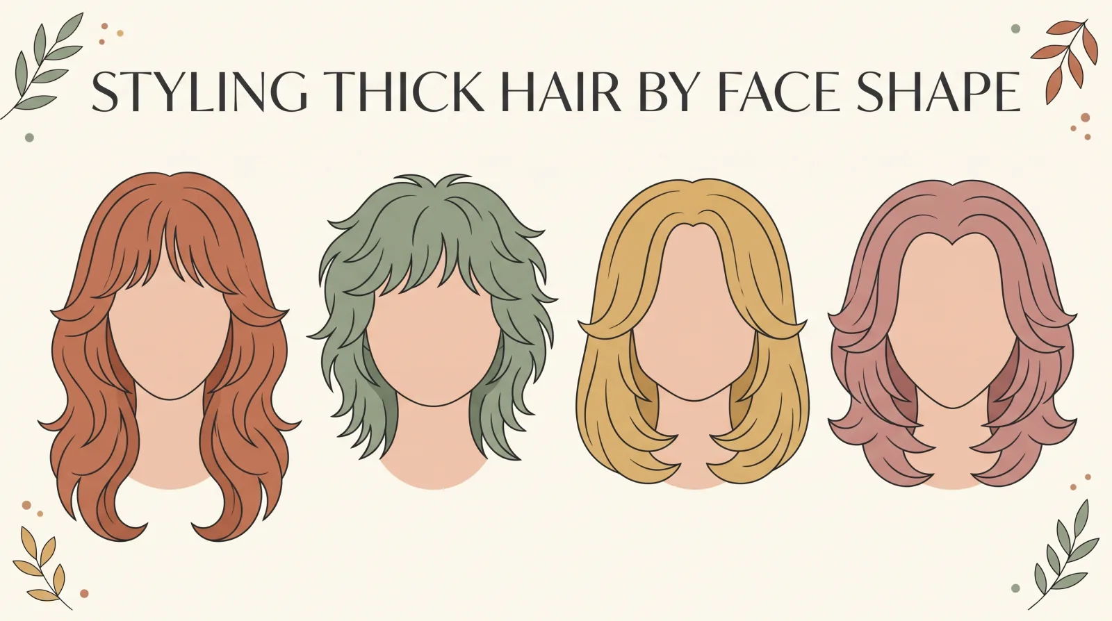 Illustration showing where weight is removed from thick hair to avoid adding width on a round face
